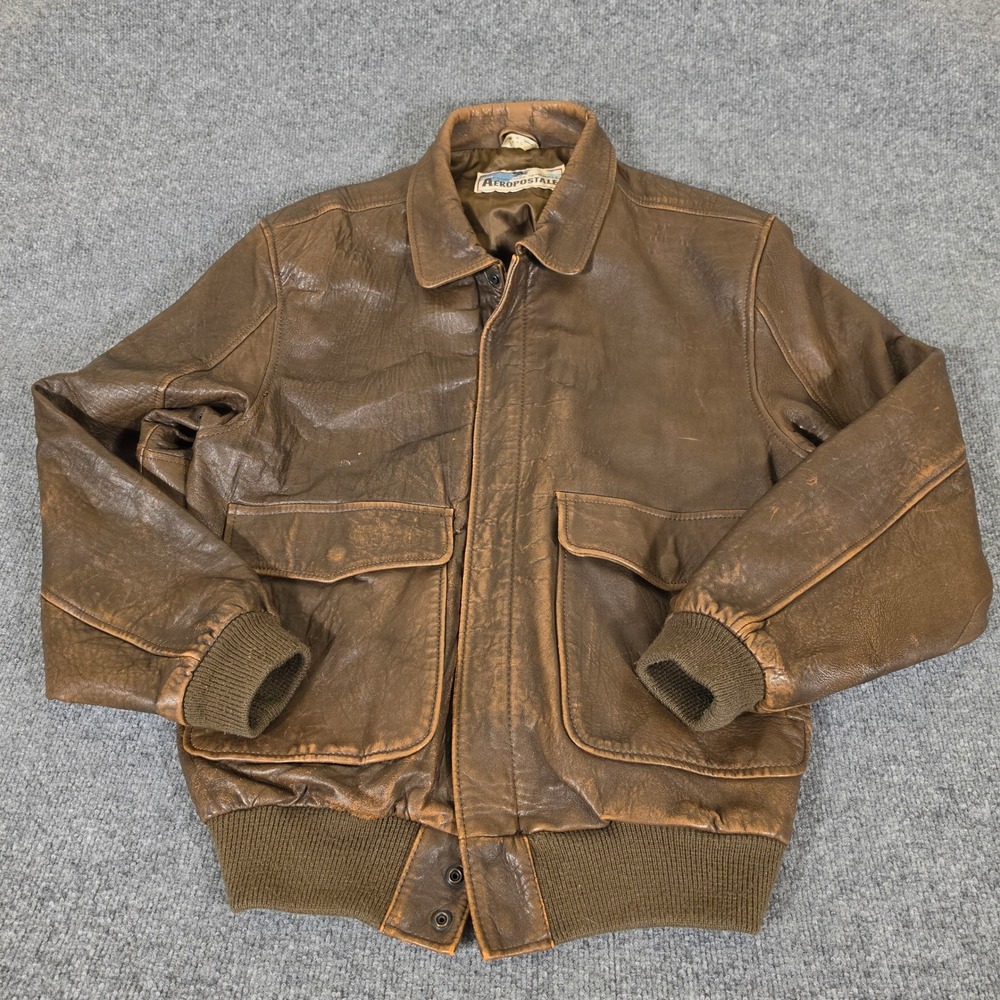 Vintage 90s Aeropostale Brown Leather A-2 Flight Bomber Jacket Mens Large Heavy